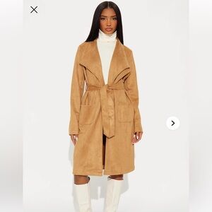 Gia Faux Suede Trench Coat - Tan